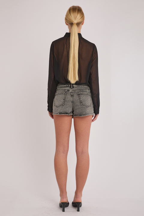 Cara - Mineral Wash Stretch Denim Moto Skort