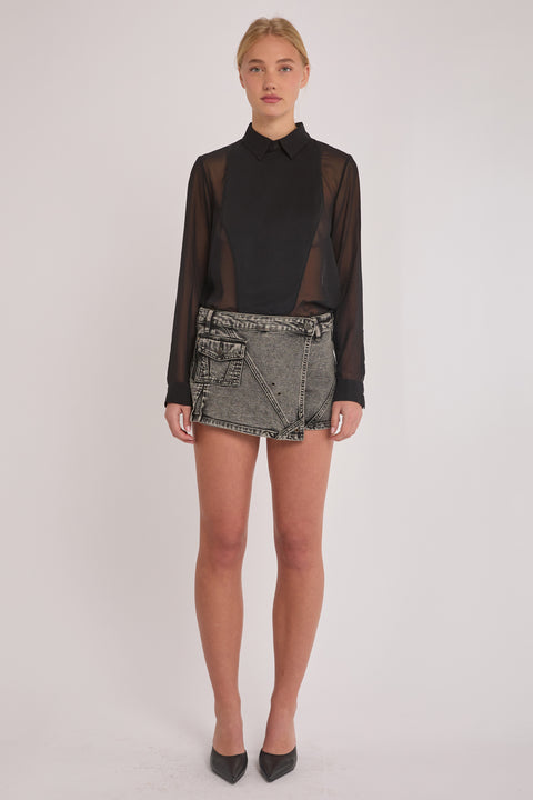 Cara - Mineral Wash Stretch Denim Moto Skort