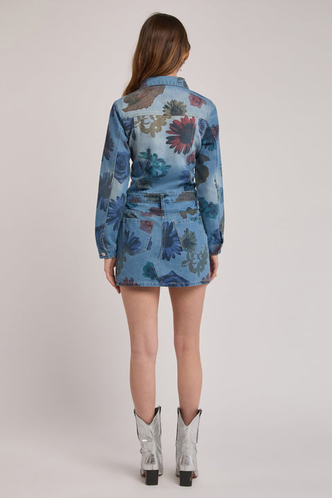 Cleo - Field Of Daisies Denim Mini Dress