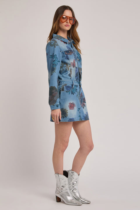 Cleo - Field Of Daisies Denim Mini Dress