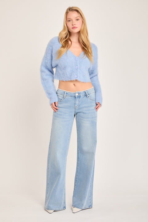 Pure - Low Rise Non Stretch Wide Leg Jean With Pearls