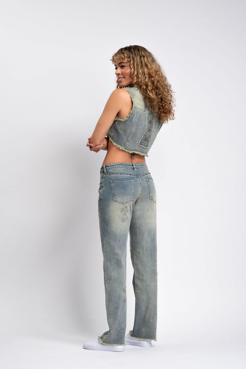 Isadora - Cross Apliq. Denim Vest - PTCL