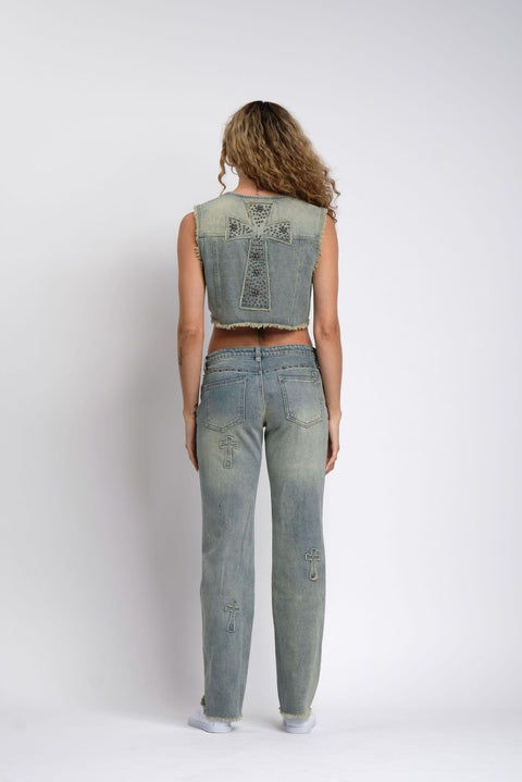 Isadora - Cross Apliq. Denim Vest - PTCL