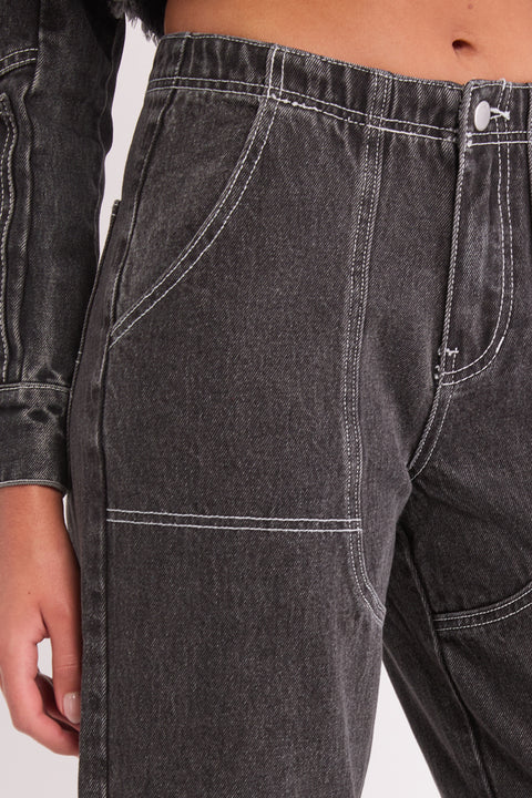 Bella - High Rise Moto Non Stretch Straight Leg Jean
