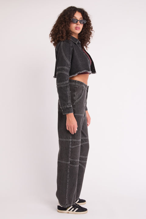 Bella - High Rise Moto Non Stretch Straight Leg Jean