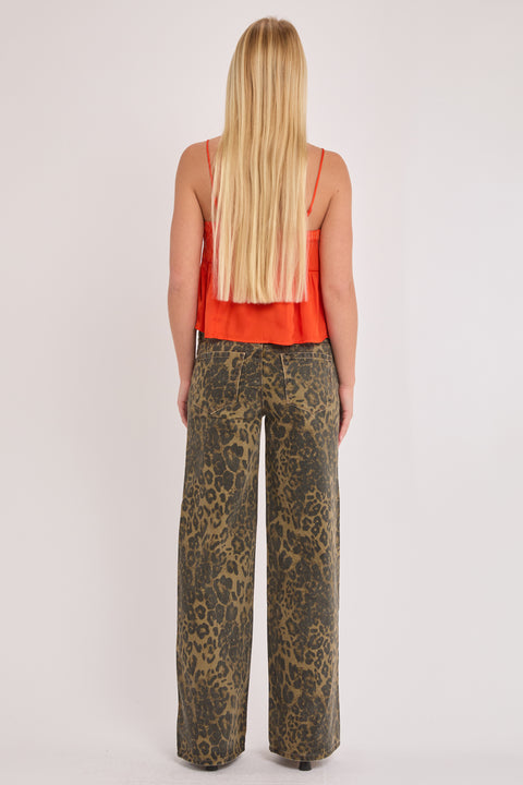 Elise - Leopard Non Stretch Wide Leg