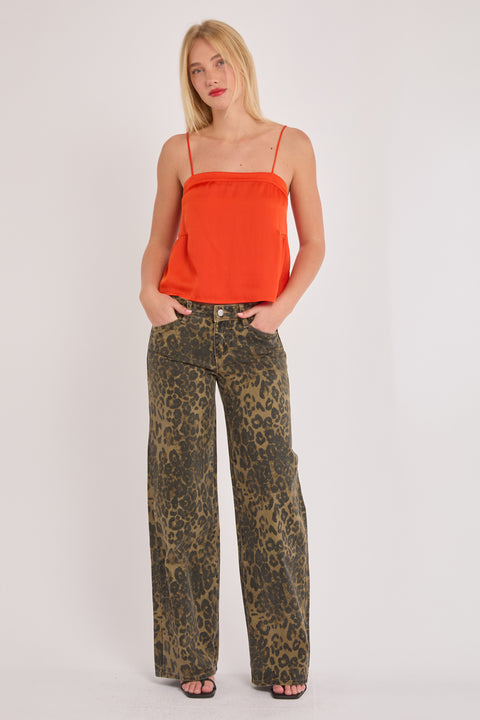 Elise - Leopard Non Stretch Wide Leg