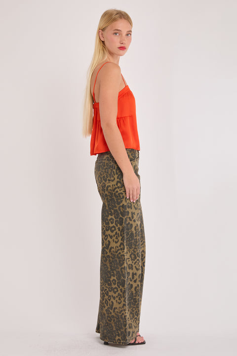 Elise - Leopard Non Stretch Wide Leg