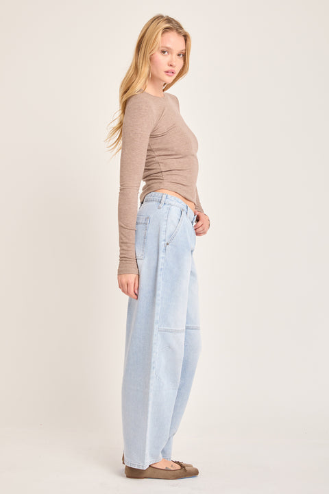 Baja - Darted Knee Non-Stretch Barrel Leg Jean