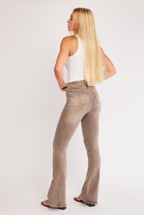 Nina - No Waist Yarndye Low Rise Stretch Flare Pant