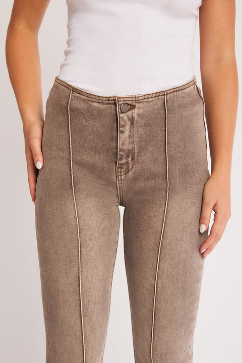 Nina - No Waist Yarndye Low Rise Stretch Flare Pant