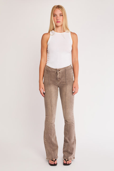 Nina - No Waist Yarndye Low Rise Stretch Flare Pant