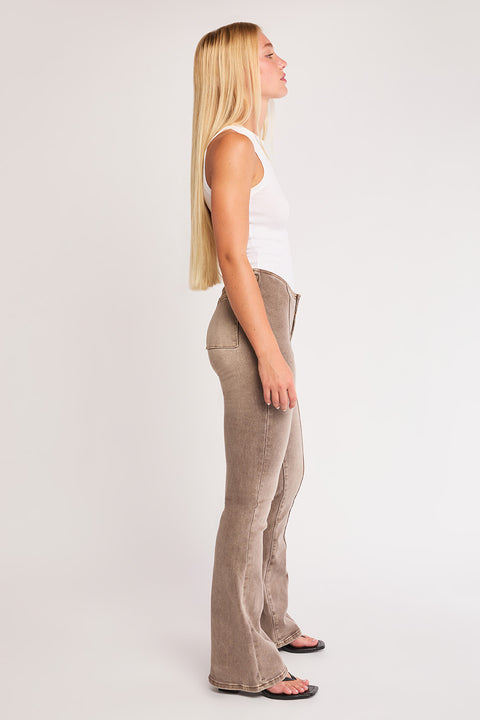 Nina - No Waist Yarndye Low Rise Stretch Flare Pant