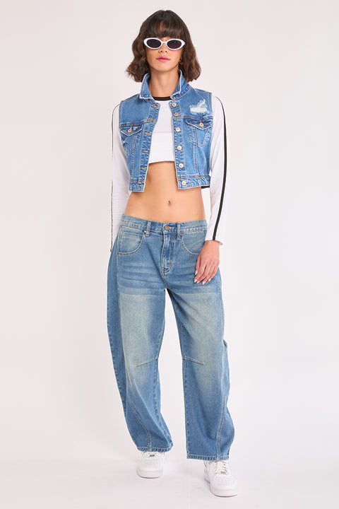 Ella - Low Loose Non Stretch Barrel Leg Jean