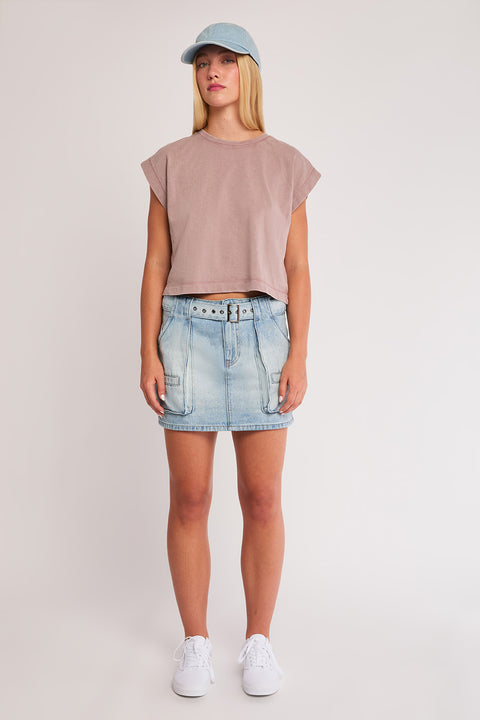 Solace - High Rise Self Belt Mini Skirt