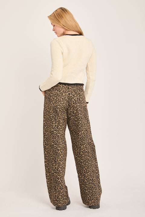 Muse - High Rise Non Stretch Loose Fit Leopard Wide Leg Pant