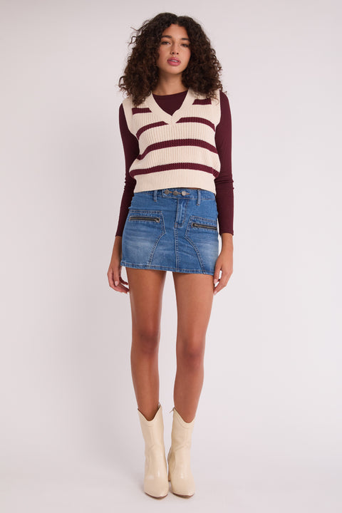 Quinn - Zipper Pocket Stretch Moto Mini Skirt