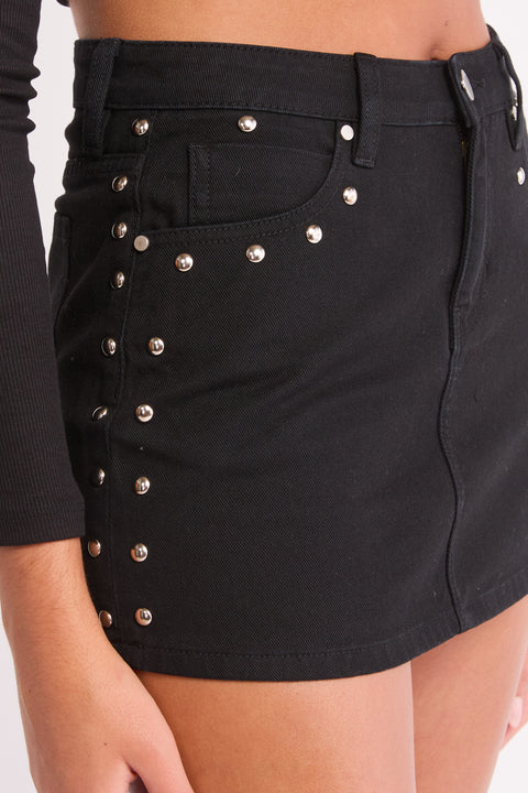 Delilah - Studded Non Stretch Mini Skirt