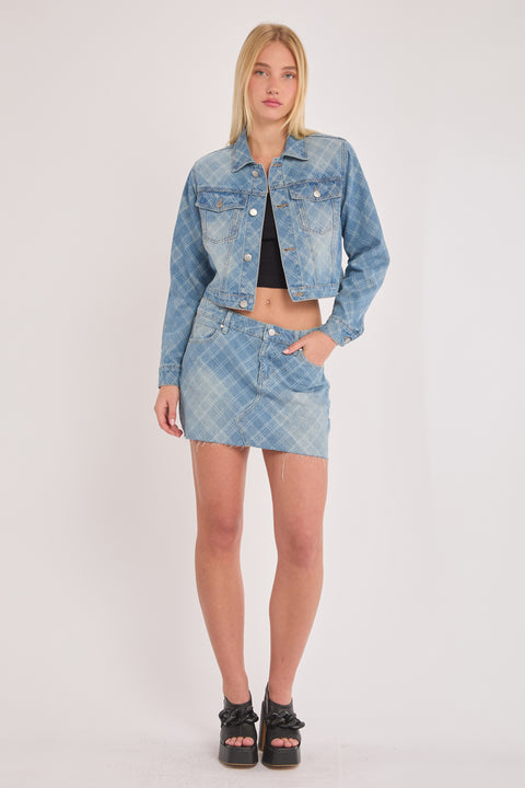Lani - Plaid Jacquard Non Stretch Cropped Jacket