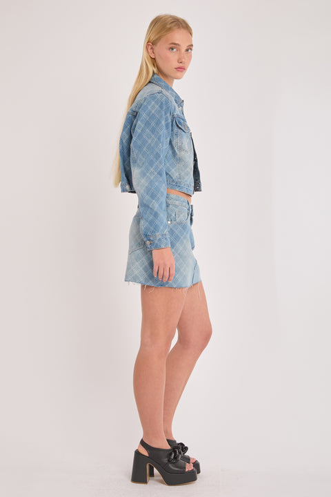 Lani - Plaid Jacquard Non Stretch Cropped Jacket