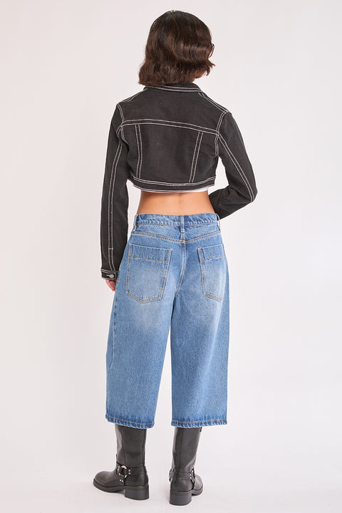 Lyra - Stretch Twill Heavy Stitch Crop Trucker Jacket