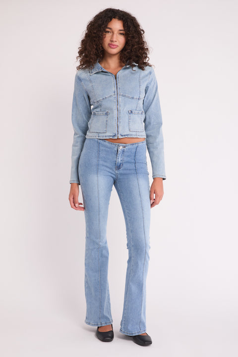 Luna - Zip Front Stretch Denim Silhouette Jacket