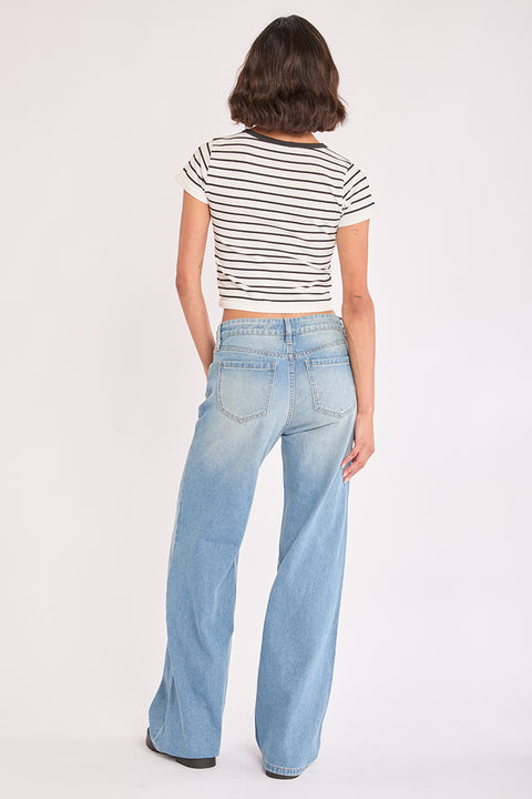 Kylie - High Rise Fold Over Non Stretch Wide Leg Jean