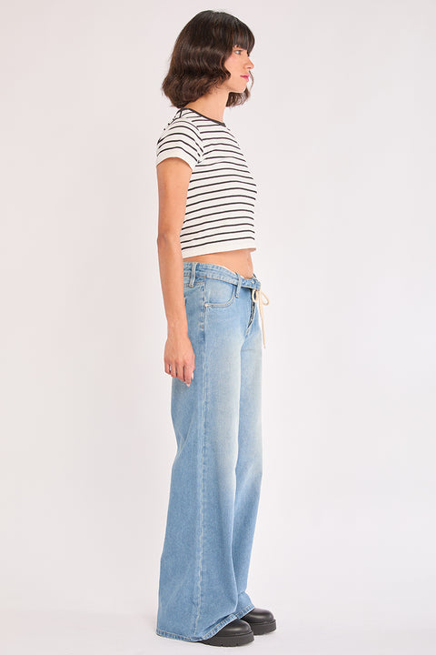 Kylie - High Rise Fold Over Non Stretch Wide Leg Jean