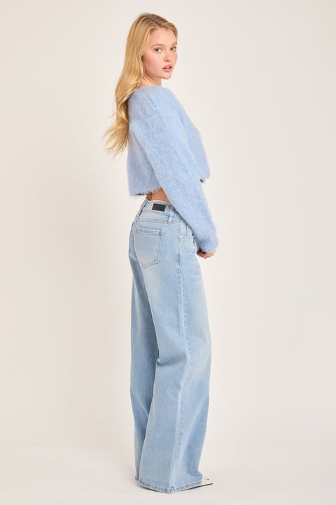 Pure - Low Rise Non Stretch Wide Leg Jean With Pearls