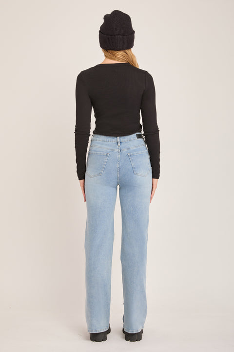 Seine - Embellished Pearl Mid Rise Stretch Denim Wide Leg