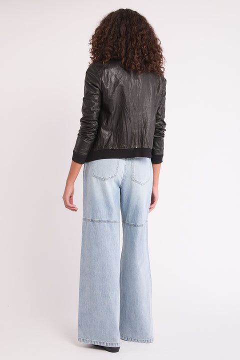 Cora - Relaxed Studded Moto Non Stretch Wide Leg Jean