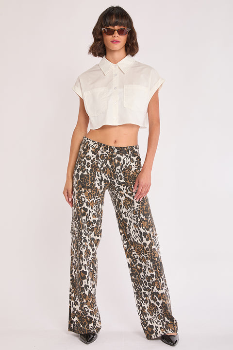 Joy - Mid Rise Stretch Leopard Cargo Pant