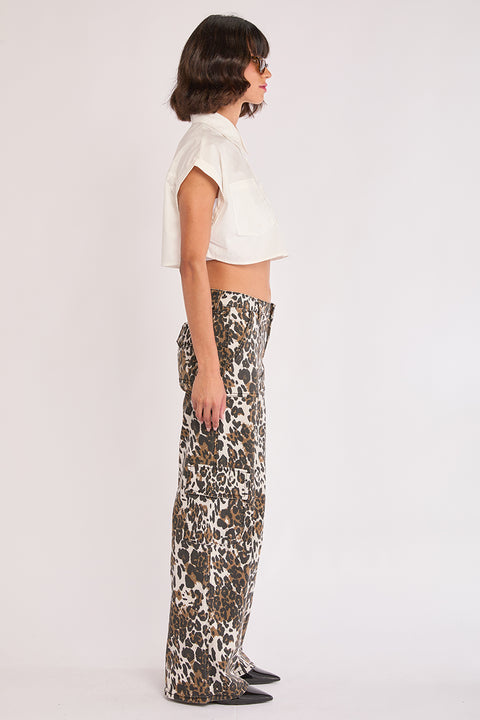 Joy - Mid Rise Stretch Leopard Cargo Pant
