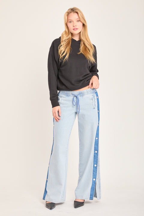 Ardor - Athletic Denim Non Stretch Side Snaps Wide Leg Pant
