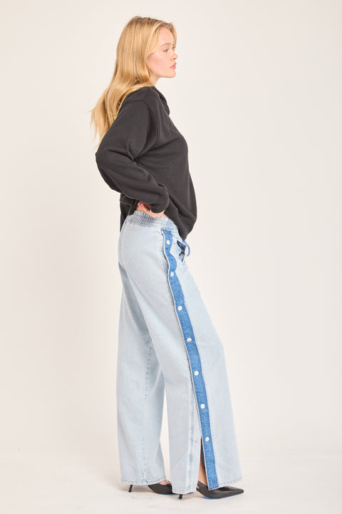 Ardor - Athletic Denim Non Stretch Side Snaps Wide Leg Pant