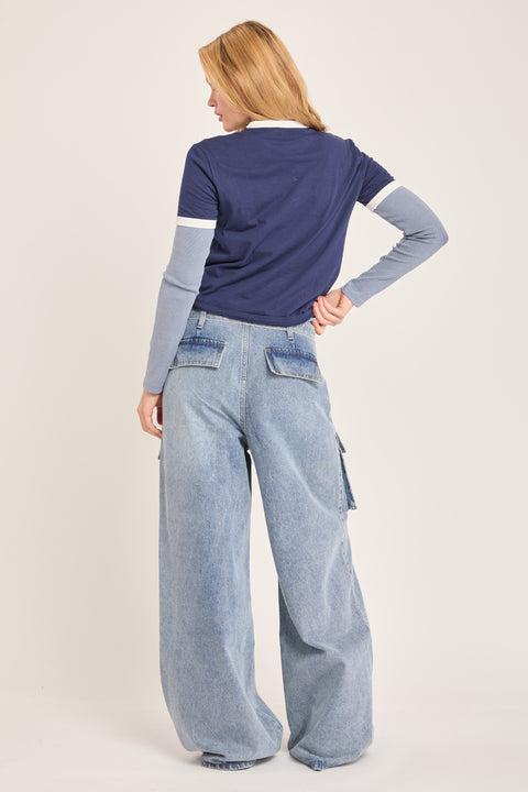 Thrive - High Rise Non Stretch Baggy Belted Cargo Jean