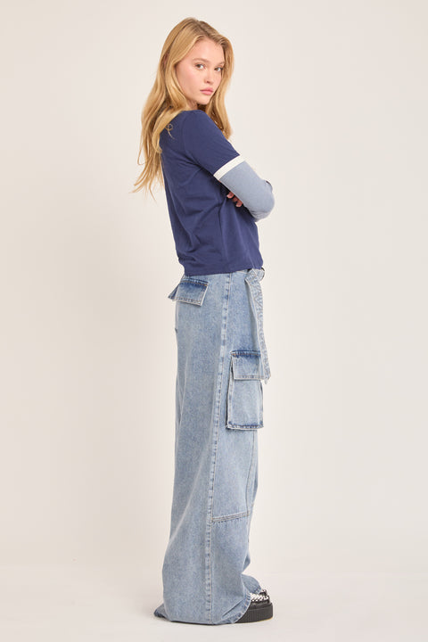 Thrive - High Rise Non Stretch Baggy Belted Cargo Jean