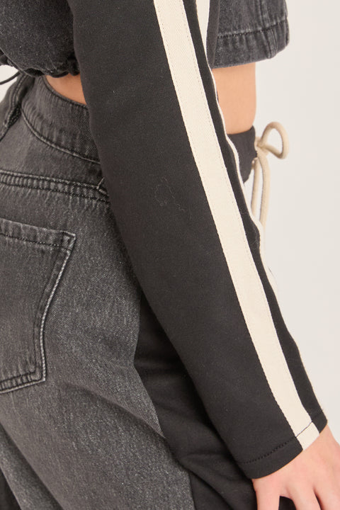 Nativa - French Terry Mixed Denim Athletic Non Stretch Cropped Zip Front Jacket