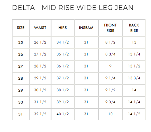 Delta - Mid Rise Wide Leg Jean - PTCL