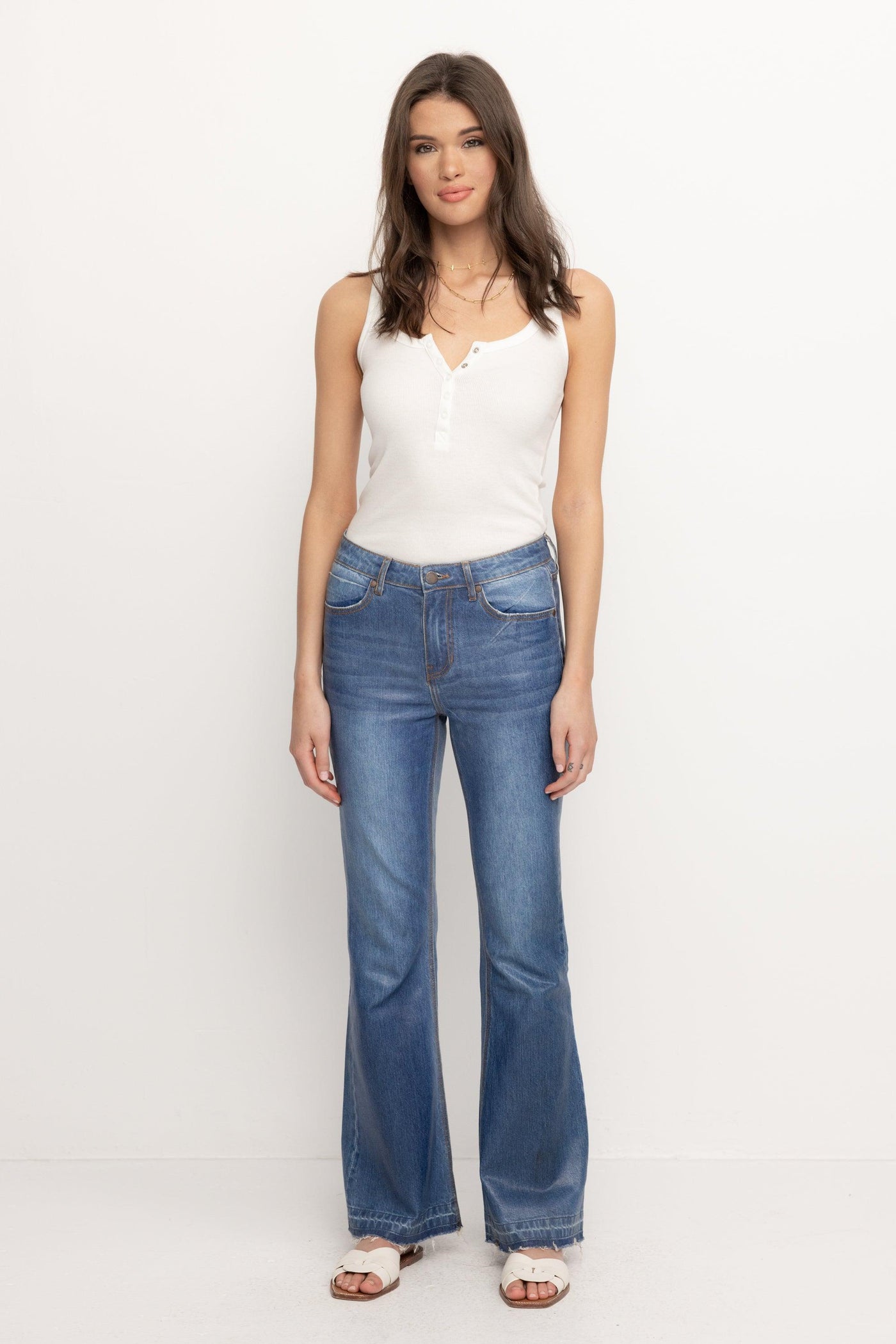 Coated Amber - High Rise Flare Jean - PTCL