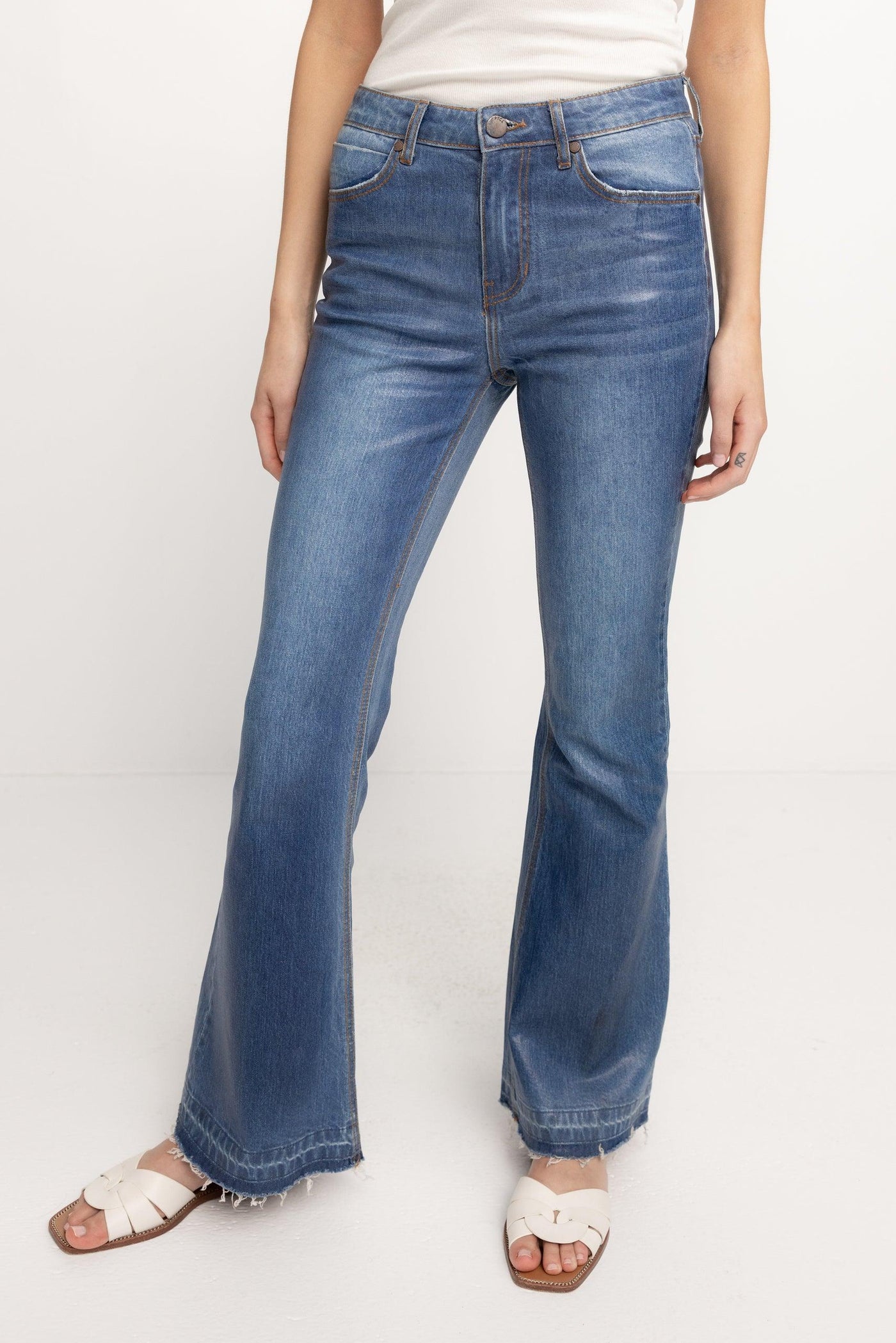 Coated Amber - High Rise Flare Jean - PTCL