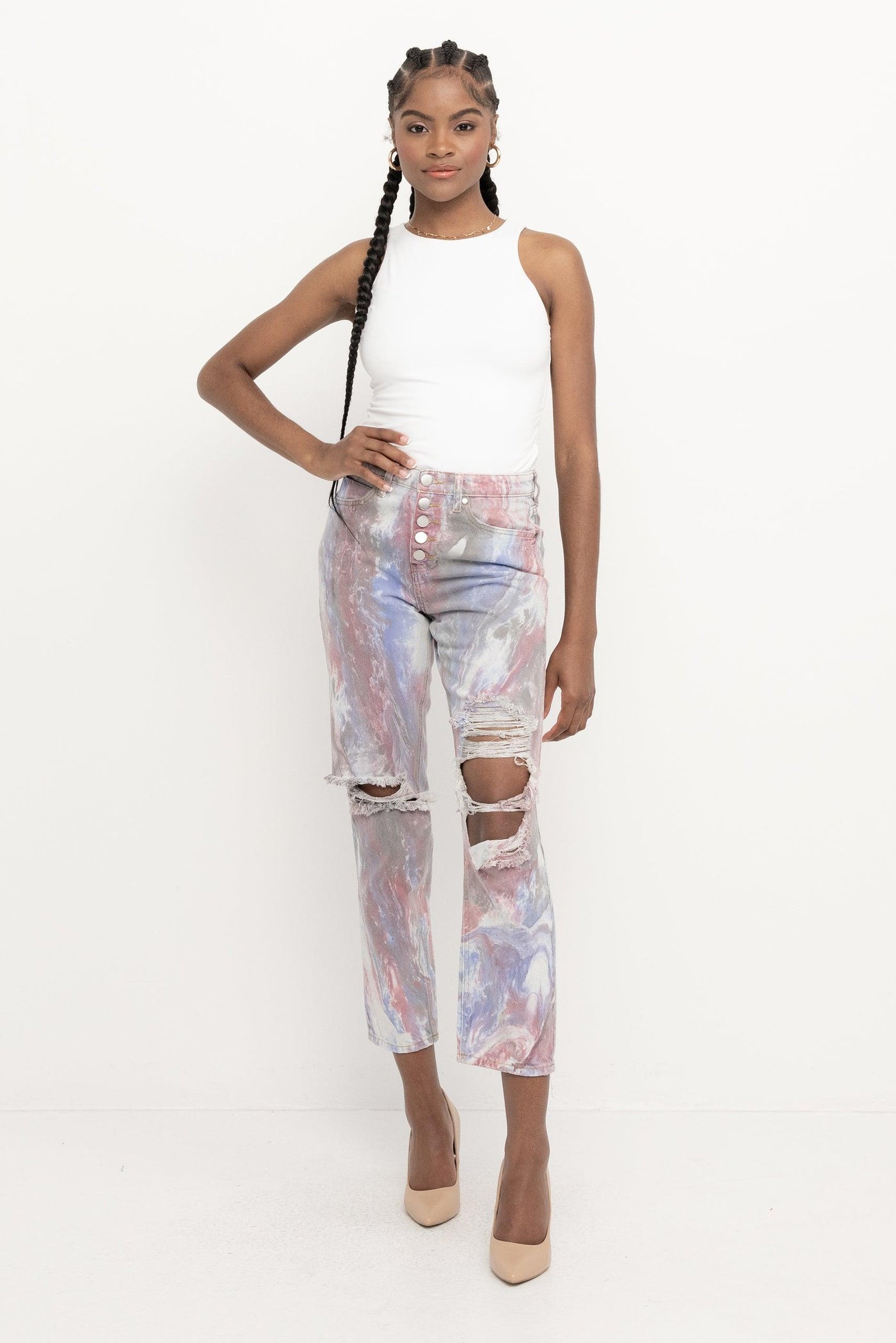 Space - Marbled High Rise Mom Jean - PTCL